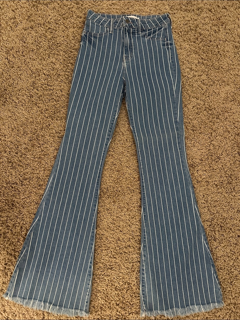 Cello Blue Pinstripe Flare Jeans
